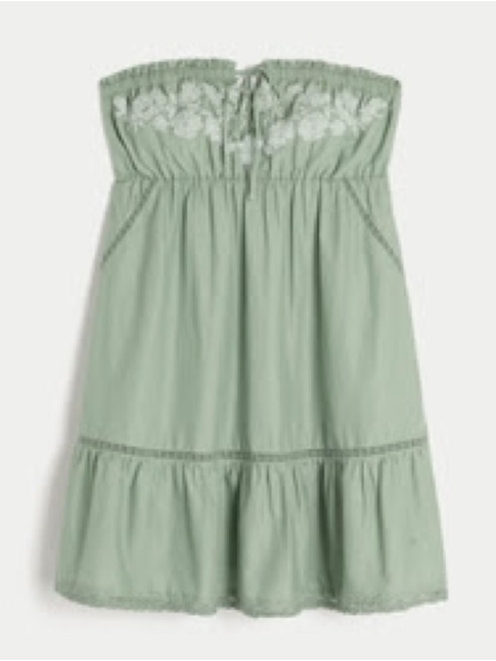 Abercrombie & Fitch Strapless Sage Green Dress with White Embroidery